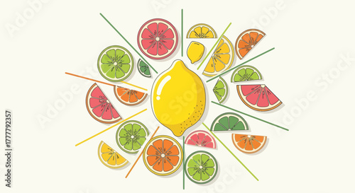 Vibrant Citrus Symphony: A Fresh, Colorful, And Appetizing Fruit Composition Design
