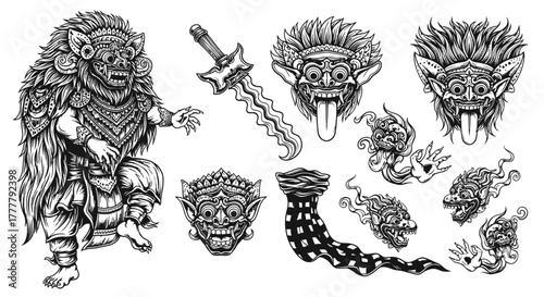 Balinese Barong Dance Mask And Mythical Creature Collection