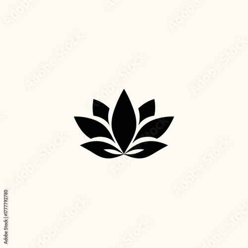 Elegant black lotus flower icon. Minimalist vector illustration of a sacred water lily blossom, isolated on light background.