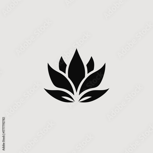 Stylized black lotus flower icon. Elegant simple graphic symbol for wellness, meditation, spa, yoga, beauty, and nature concepts.