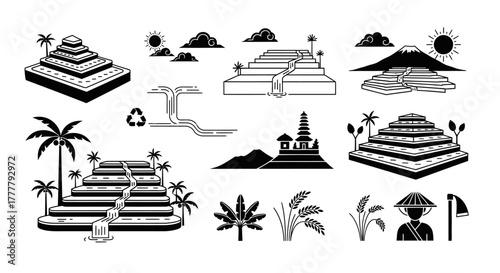 Asia Farming and Travel Icons Collection