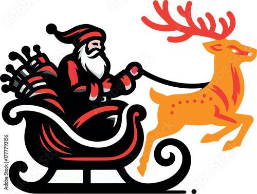 Santa sleigh reindeer logo icon vector white background .
