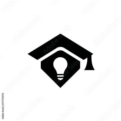 Creative education icon combining a graduation cap and light bulb, symbolizing knowledge, innovation, smart learning, and academic ideas.