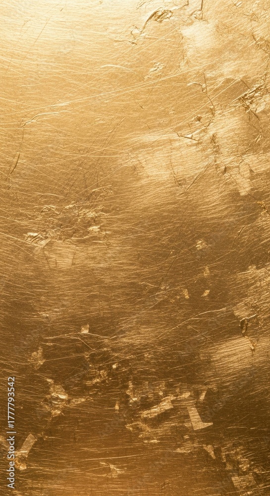 Naklejka premium Golden textured surface with swirling patterns and varying shades beneath bright light