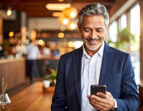 Businessman using mobile phone in restaurant