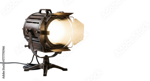 Vintage studio spotlight illuminates dark scene with warm glowing light transparent background