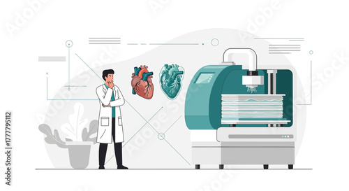 Medical researcher contemplates 3D bioprinting of a human heart for innovative transplantation