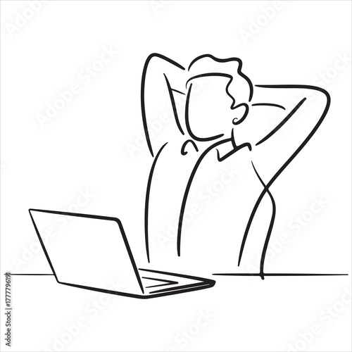 Mindful break from digital tasks, person enjoying a moment of calm and comfort while working remotely with laptop