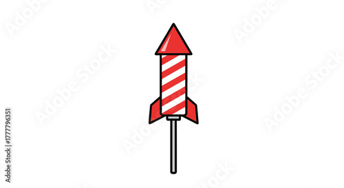 A vibrant red and white striped firework rocket, designed for celebratory events and festive displays, standing tall and ready to ignite.