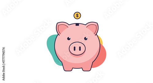 A charming pink piggy bank with a dollar coin, symbolizing smart savings, financial security, and long-term investment goals.