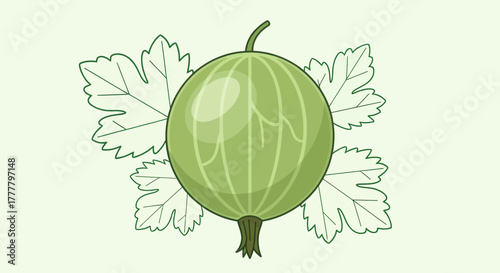 Vibrant Gooseberry Depiction With Green Leaves On A Pale Background