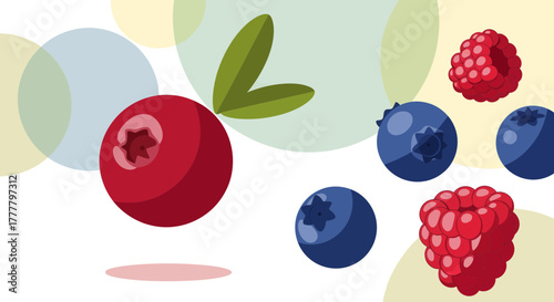Vibrant Illustrated Berries, Featuring Cranberry, Blueberries, And Raspberries Against a Pastel