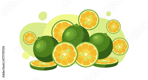 Vibrant Green Citrus Fruits, A Refreshing Vector Illustration for Healthy Eating
