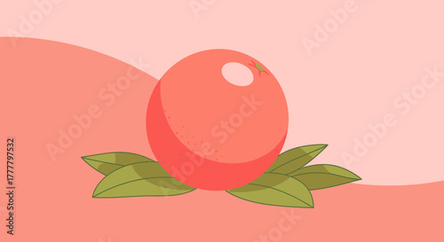 Vibrant Illustrated Citrus Fruit Resting on Lush Greenery Against a Soft Pink Backdrop