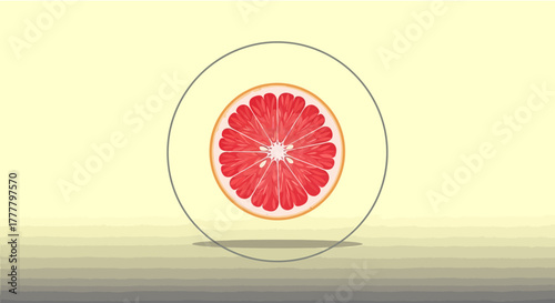 Vibrant Illustrated Citrus: Grapefruit Slice Within a Modern Circular Frame Design