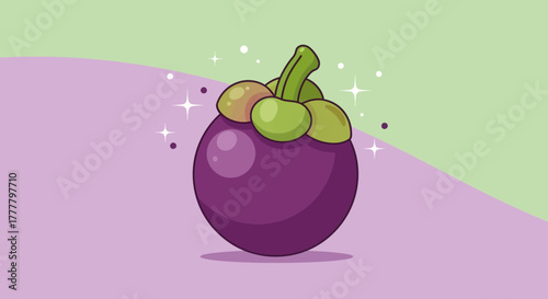 Vibrant Illustrated Display of a Mangosteen Fruit Against a Textured Gradient Background