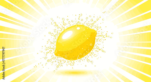 Vibrant Illustrated Lemon Amidst Sunshine Burst: A Zesty Graphic Design