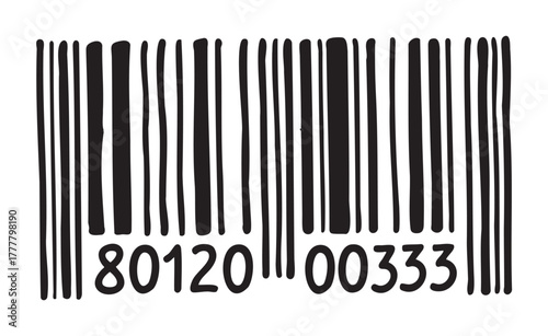 Black and white barcode illustration featuring vertical bars with the numerical sequence 80120 00333 beneath.