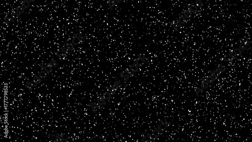 Black abstract texture with white dust particles or scattered stars on a dark background, ideal for digital overlay effects.