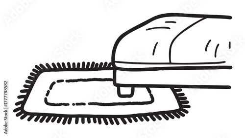 Black outline drawing of a bed with a fringed rectangular rug underneath, capturing a simple and cozy bedroom interior.