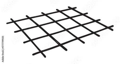 Black outline illustration of a simple grid pattern with intersecting lines, creating geometric squares.