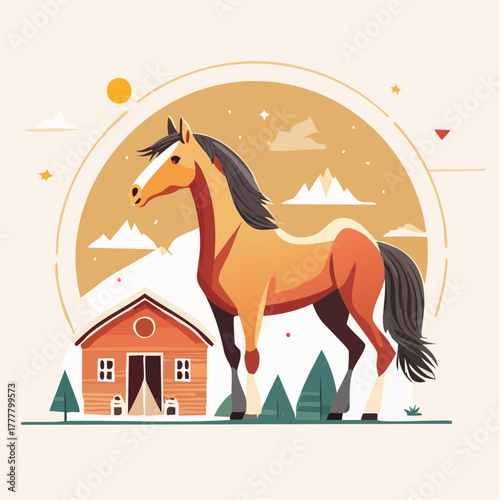 Cheval stylisé isolé symbole ranch et cowboy