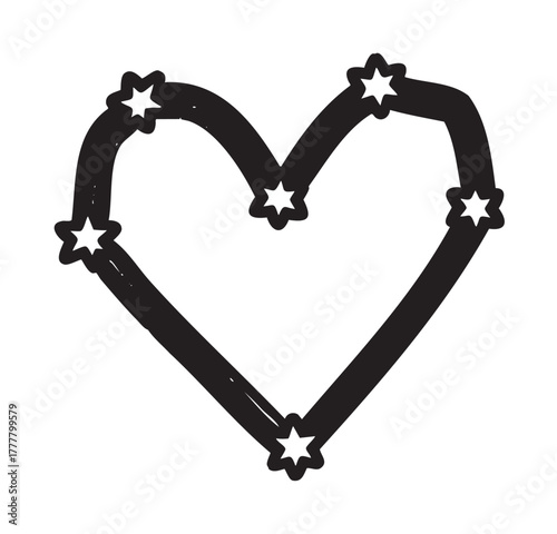 Black outline of a heart shape adorned with small stars evenly distributed around its edges.