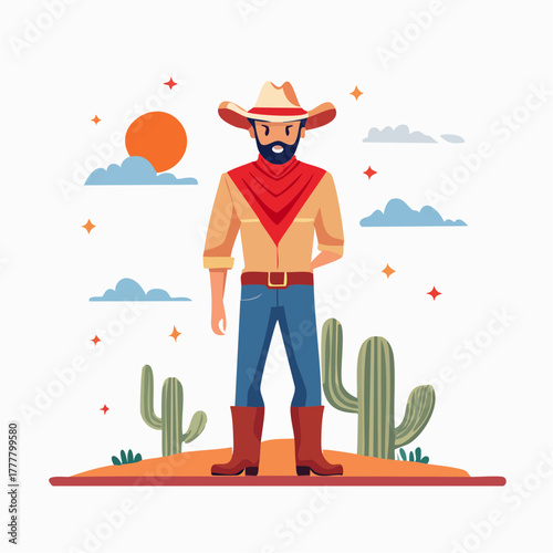 Cowboy stylisé isolé avec chapeau symbole Far West