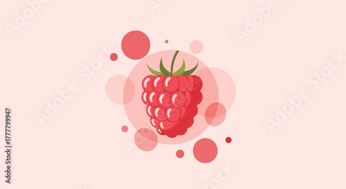 Vibrant Illustrated Raspberry Fruit Design With Soft Pastel Background and Floating Circles