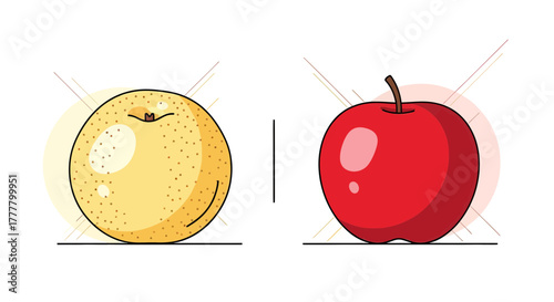 Vibrant Illustration Depicting Two Delightful Fruits with Contrasting Colors, Freshness