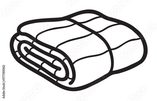 Black outline icon of a neatly folded blanket, emphasizing its simple and minimalist design.