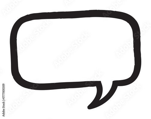 Bold black outline of a rectangular speech bubble with rounded corners and a pointed tail, ideal for communication and conversation concepts.