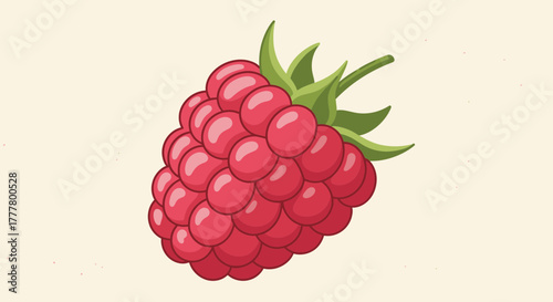 Vibrant Illustration Of a Perfectly Ripe Raspberry berry With Green Leaves On Neutral Background
