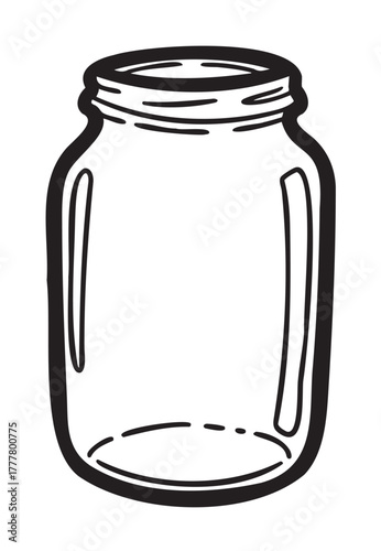 Black outline of a simple cylindrical glass jar with a slightly wide opening, depicted in a linear style suitable for storage and kitchen themes.