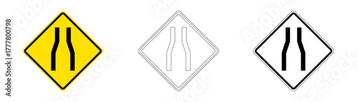 Road narrows ahead traffic sign in vector format