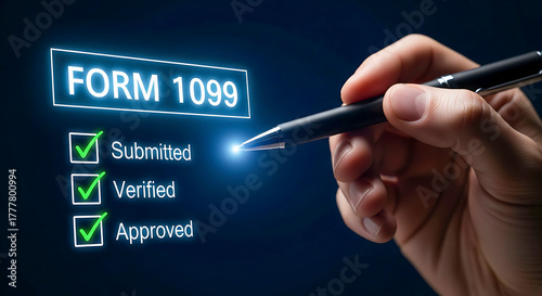 Hand holding pen checking off form 1099 submission status