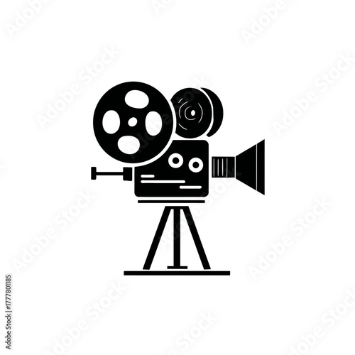 Vintage Film Camera Icon on Tripod - Retro Cinema, Movie Production, Filmmaking Symbol Vector