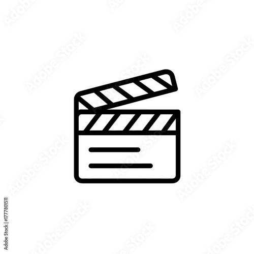 Simple black outline clapperboard icon, a versatile vector graphic symbolizing film, movie, video production, and cinema.