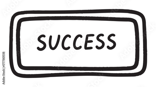 Simple black outline vector icon of a rectangular stamp with the word "success" in bold capital letters.