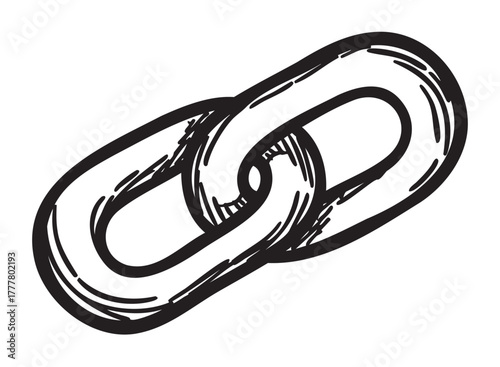 Black outline vector icon of a simple chain link. minimal sketch illustration for connection, strength, and industrial concepts.