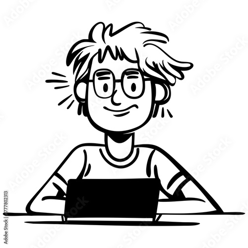Computer Geek at Desk Illustration
