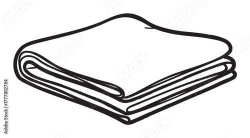 Black outline sketch of a neatly folded rectangular blanket. simplistic linear representation for comfort, textile, and home concepts.