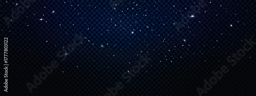 Night blue sky background in PNG. Starry glowing space isolated on transparent backdrop