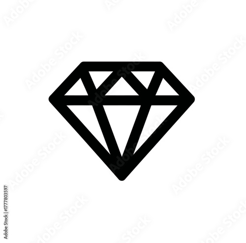 Black Diamond Icon Vector Illustration. Simple Outline Gemstone Symbol. Precious Stone Graphic Element for Luxury and Wealth Designs.
