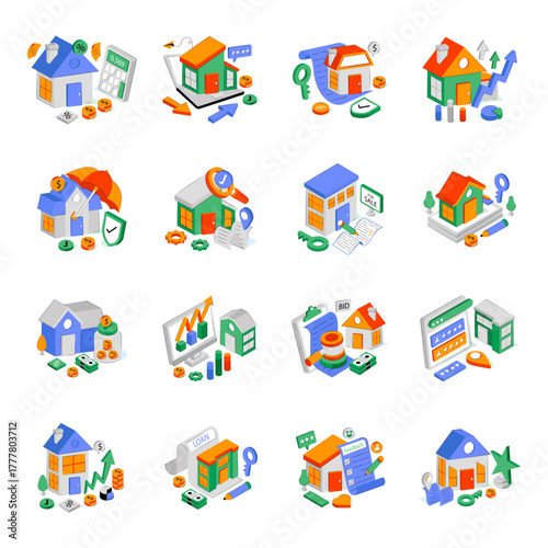 Set of Real Estate Isometric Illustrations 