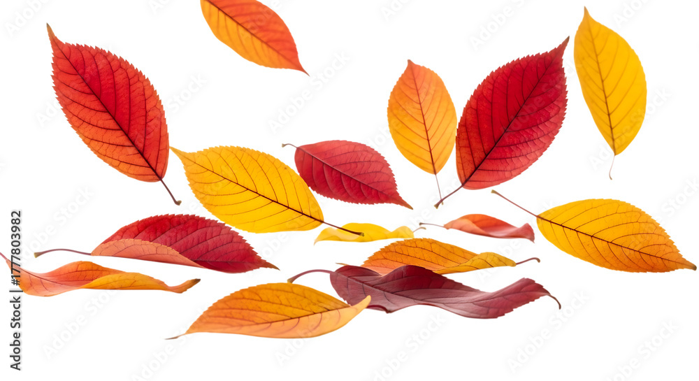 Obraz premium Falling autumn leaves isolated on transparent background