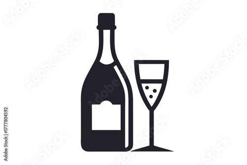 silhouette icon champagne bottle glass tilt  