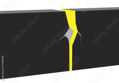 Crack in a Black Surface with Yellow Highlight.