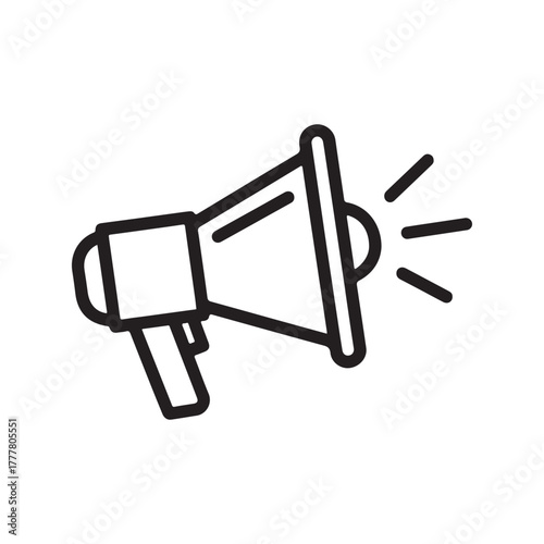 Line art icon of a megaphone, symbolizing announcement, promotion, or public speaking, isolated on a