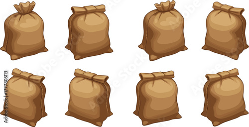 Brown sacks, storage bags, agriculture supplies, grain packaging, burlap texture, farming goods, rustic containers, harvest storage, economy icons, food reserve